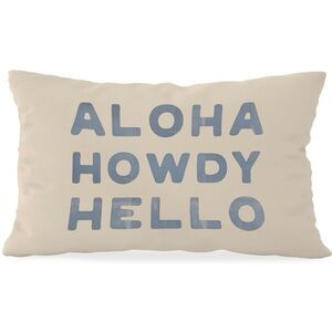 Modern Decorative Pillow Cover Aloha Howdy Hello Size 19.5" x 12" Cream Blue NEW
